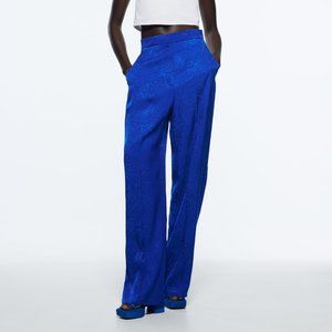 BNWT ZARA WOMAN JACQUARD MENSWEAR STYLE PANTS BLUE 1478/033 XS
